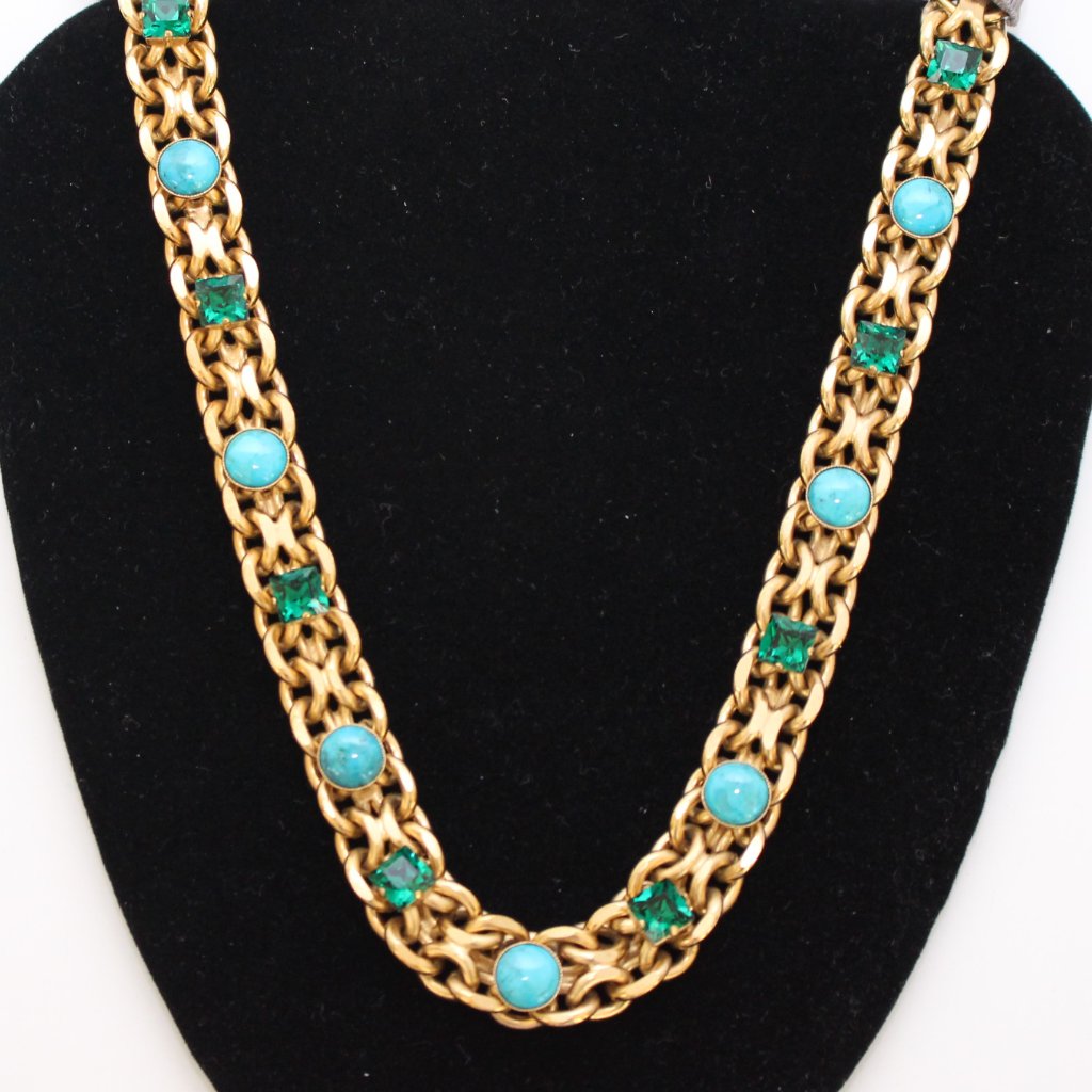 Lanvin Paris Long Emerald Turquoise Gold Necklace 695$